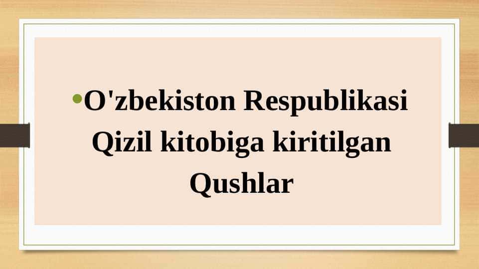 O'zb.Res.Qizil kitobiga kiritilgan Qushlar