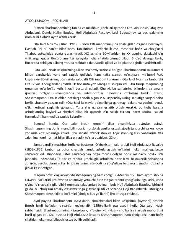 ATOQLI MAQOM IJROCHILARI