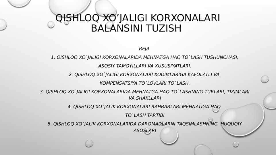 Qishloq xo’jaligi korxonalari balansini tuzish