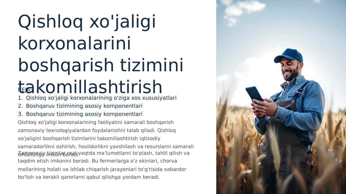 Qishloq xo'jaligi korxonalarini boshqarish tizimini takomillashtirish