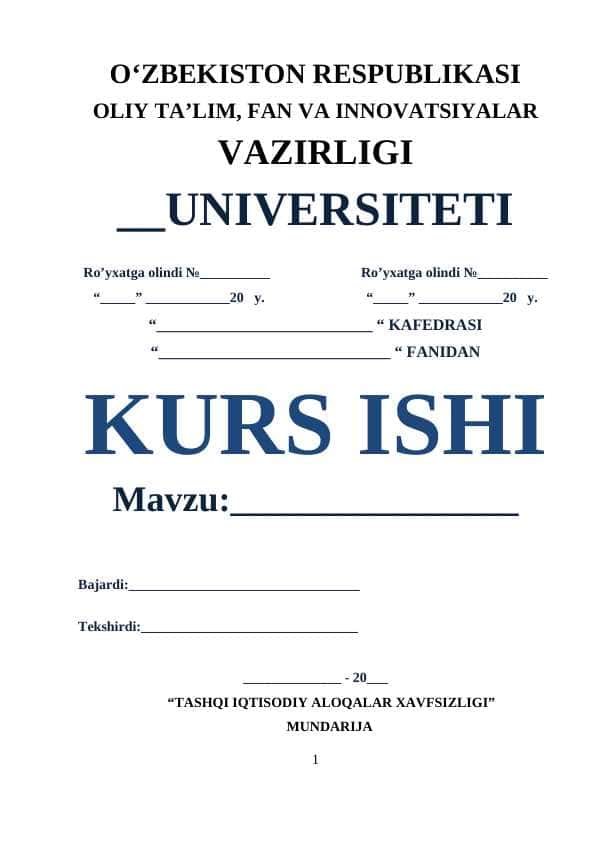 TASHQI IQTISODIY ALOQALAR XAVFSIZLIGI