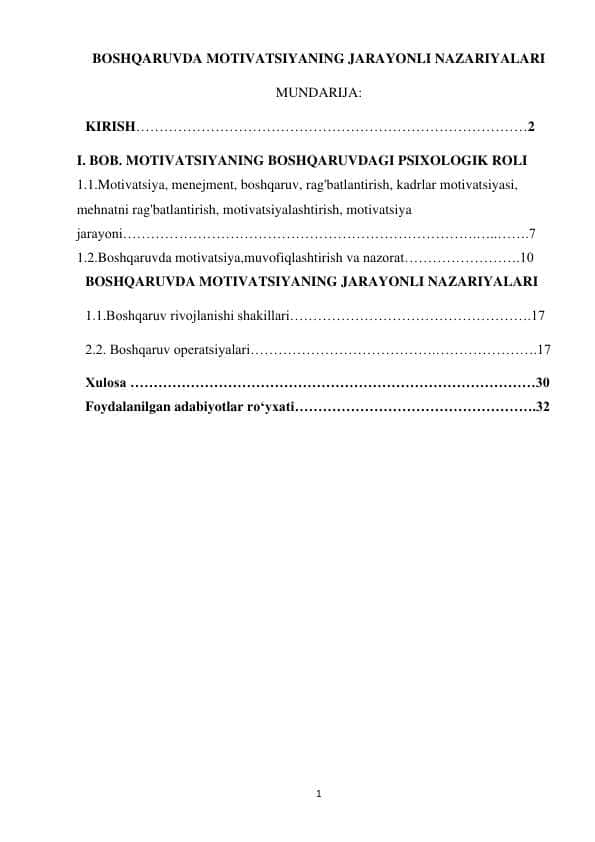 BOSHQARUVDA MOTIVATSIYANING JARAYONLI NAZARIYALARI