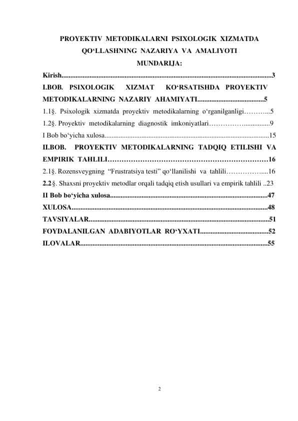 PROYEKTIV METODIKALARNI PSIXOLOGIK XIZMATDA QO‘LLASHNING NAZARIYA VA AMALIYOTI