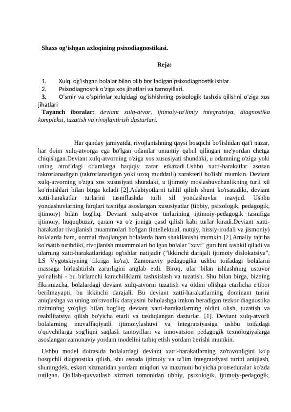 Shaxs og‘ishgan axloqining psixodiagnostikasi