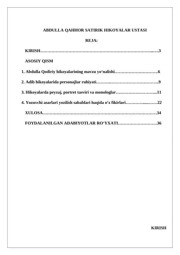 ABDULLA QAHHOR SATIRIK HIKOYALAR USTASI.