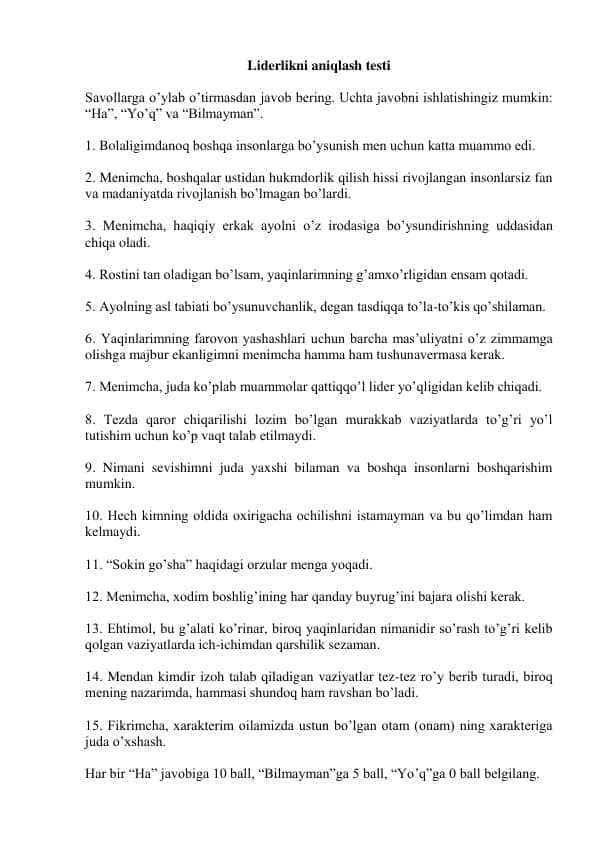 Liderlikni aniqlash testi
