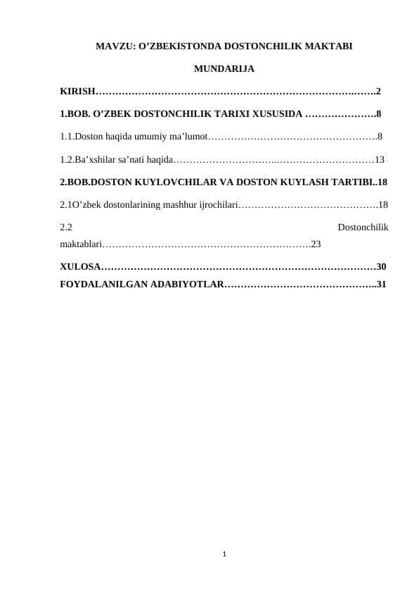 O’ZBEKISTONDA DOSTONCHILIK MAKTABI