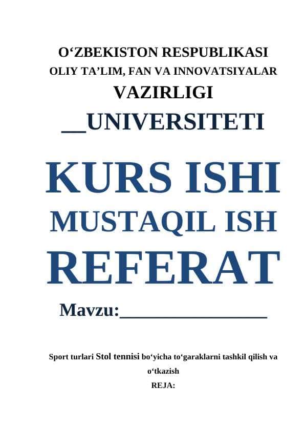 Sport turlari Stol tennisi bo‘yicha to‘garaklarni tashkil qilish va o‘tkazish