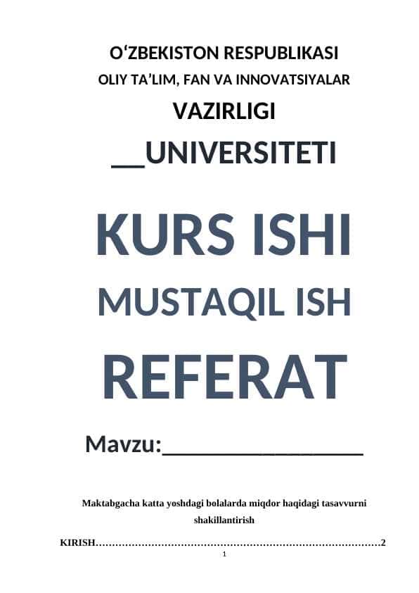 Maktabgacha katta yoshdagi bolalarda miqdor haqidagi tasavvurni shakillantirish