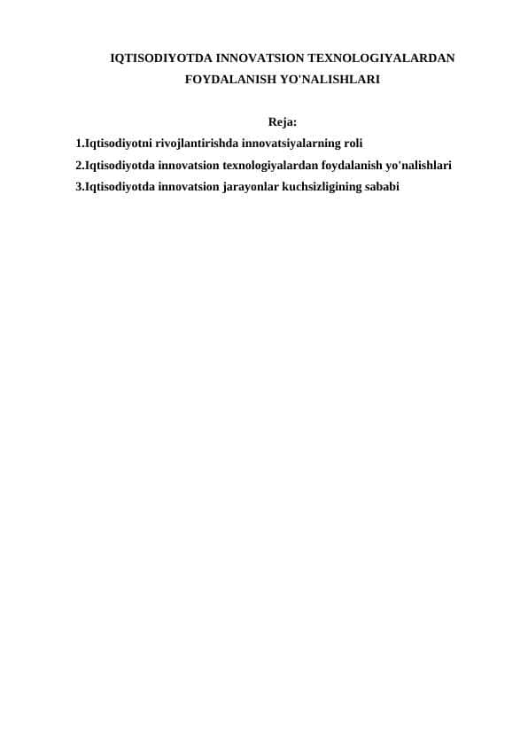IQTISODIYOTDA INNOVATSION TEXNOLOGIYALARDAN FOYDALANISH YO'NALISHLARI-2