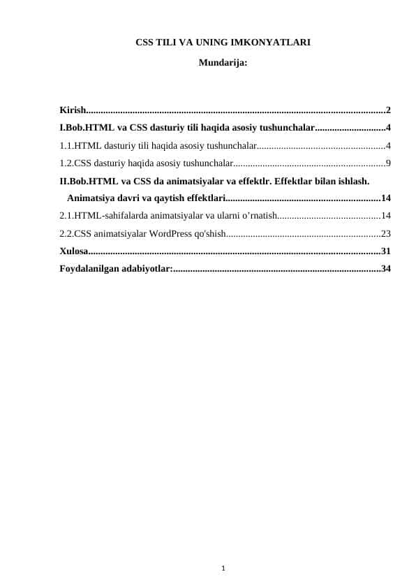 CSS TILI VA UNING IMKONYATLARI