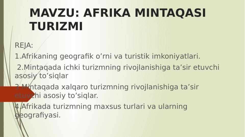 AFRIKA MINTAQASI TURIZMI