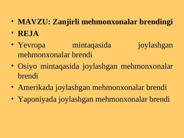 Zanjirli mehmonxonalar brendingi
