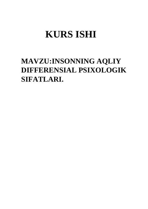 INSONNING AQLIY DIFFERENSIAL PSIXOLOGIK SIFATLARI