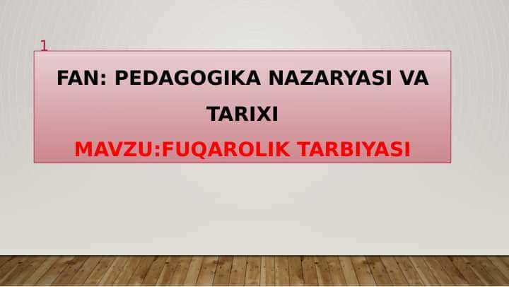 FUQAROLIK TARBIYASI