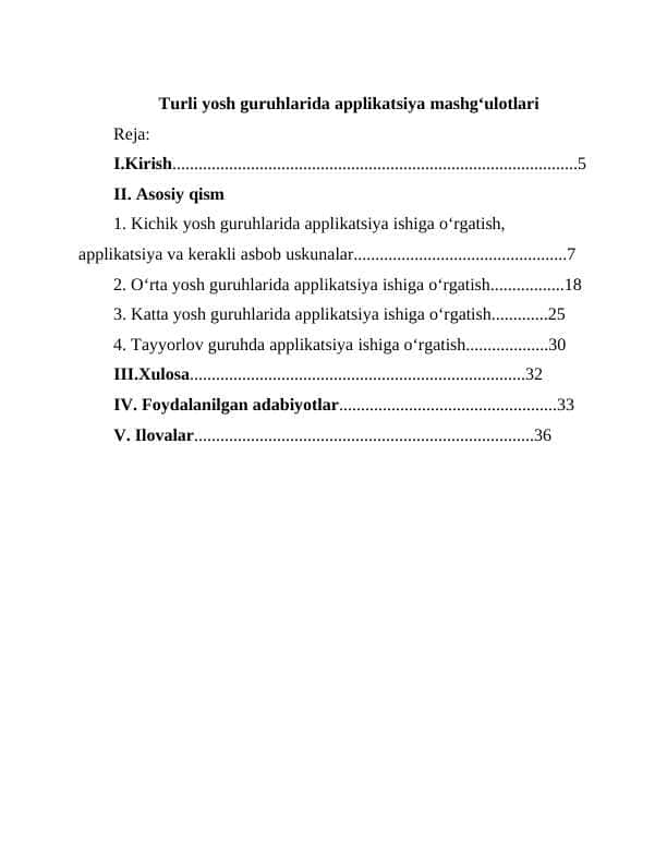 Turli yosh guruhlarida applikatsiya mashgʻulotlari