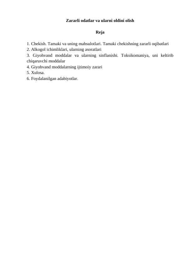 Zararli odatlar va ularni oldini olish