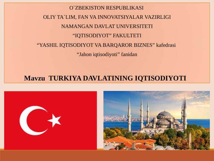 TURKIYA DAVLATINING IQTISODIYOTI