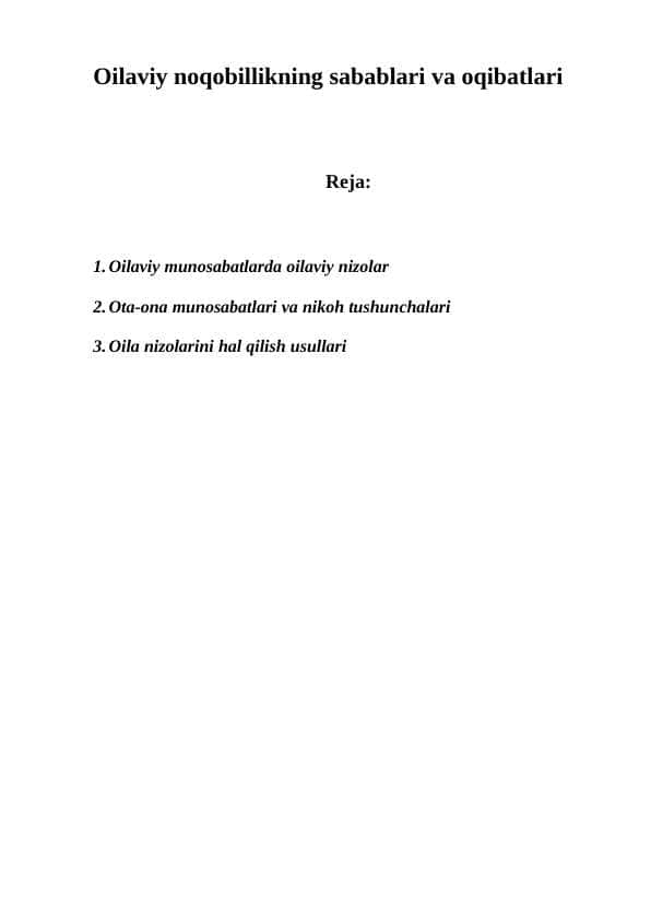 Oilaviy noqobillikning sabablari va oqibatlari