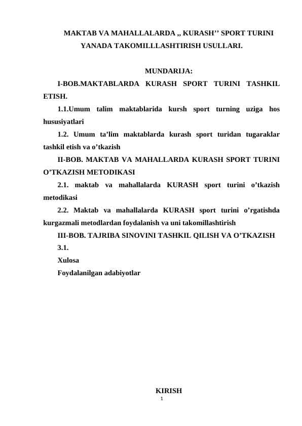 MAKTAB VA MAHALLALARDA ,, KURASH’’ SPORT TURINI YANADA TAKOMILLLASHTIRISH USULLARI