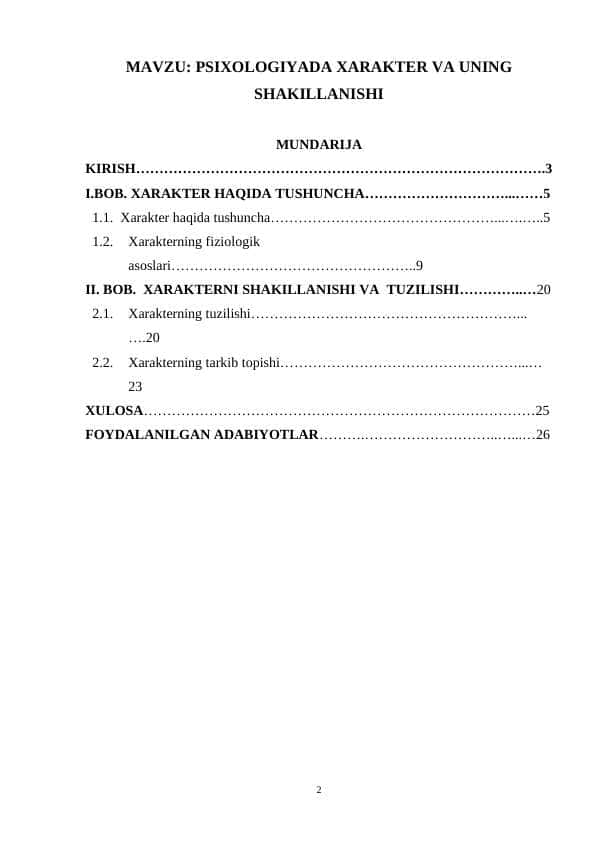 PSIXOLOGIYADA XARAKTER VA UNING SHAKILLANISHI