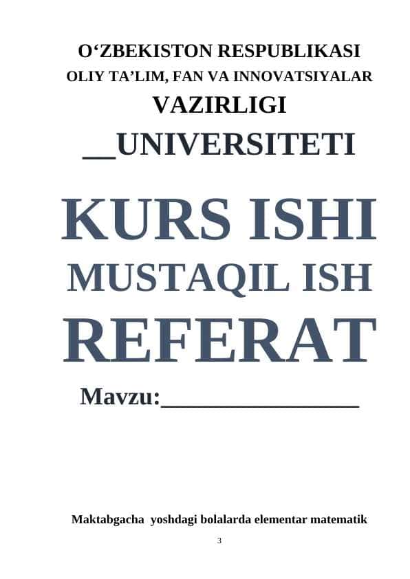 Maktabgacha yoshdagi bolalarda elementar matematik tasavvurlarni shakllantirish metodikasi