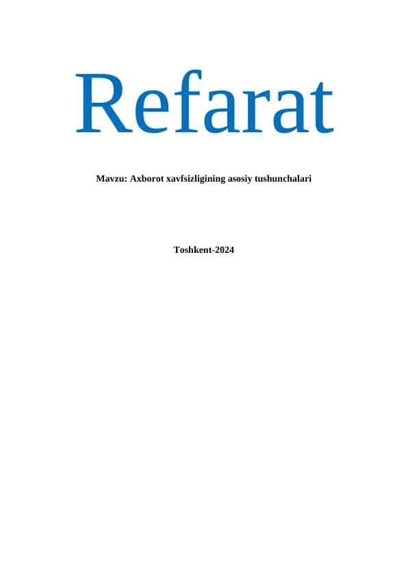 Axborot xavfsizligining asosiy tushunchalari