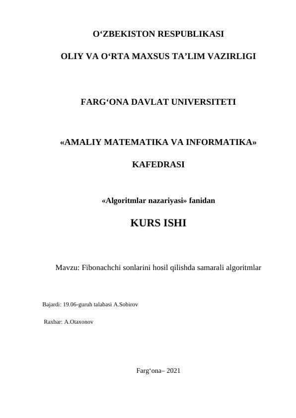 Fibonachchi sonlarini hosil qilishda samarali algoritmlar
