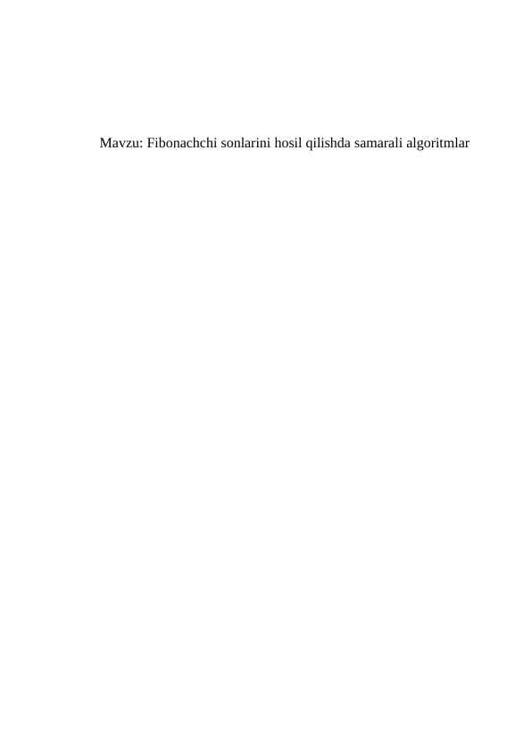 Fibonachchi sonlarini hosil qilishda samarali algoritmlar