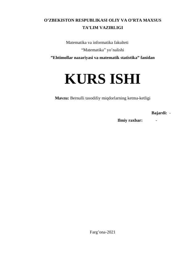 Bernulli tasodifiy miqdorlarning ketma-ketligi