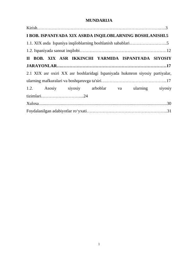ISPANIYADA XIX ASRDAGI INQLOBLARI