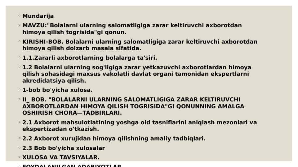Bolalarni ularning salomatligiga zarar keltiruvchi axborotdan himoya qilish togrisida gi qonun