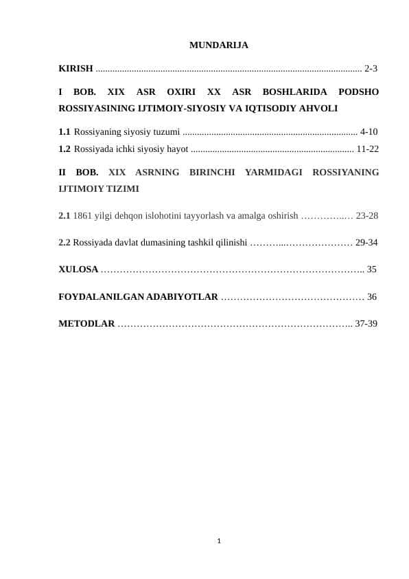 XIX asrning 2 yarmida Rossiyaning ichki siyosiy hayotida bo'lgan