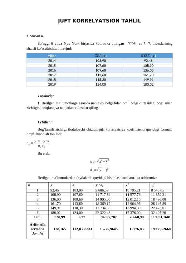 JUFT KORRELYATSION TAHLIL