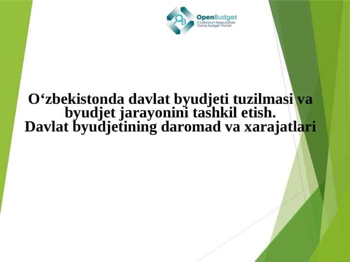 O‘zbekistonda davlat byudjeti tuzilmasi va byudjet jarayonini tashkil etish. Davlat byudjetining daromad va xarajatlari