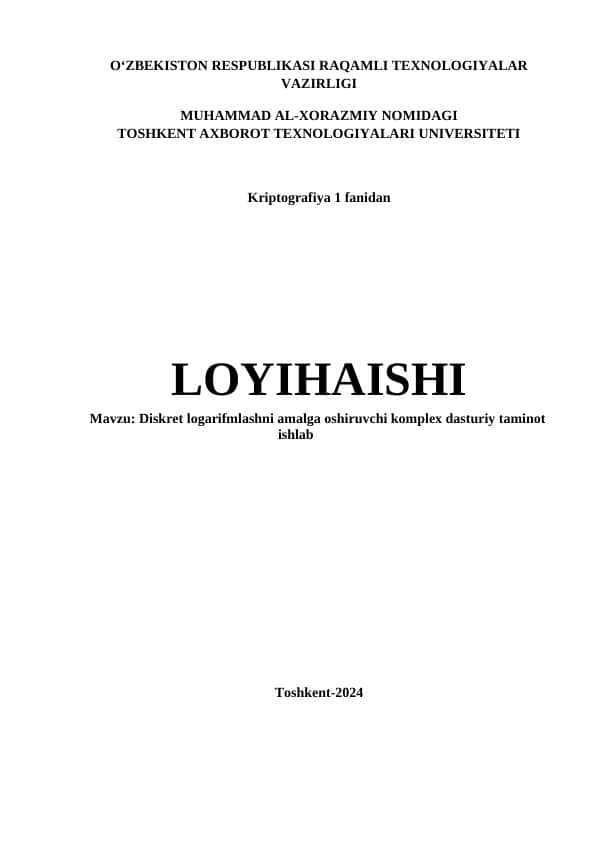 Diskret logarifmlashni amalga oshiruvchi komplex dasturiy taminot ishlab