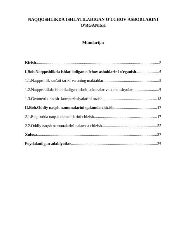 NAQQOSHLIKDA ISHLATILADIGAN O'LCHOV ASBOBLARINI O'RGANISH