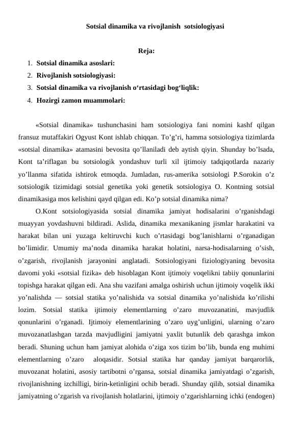Sotsial dinamika va rivojlanish sotsiologiyasi