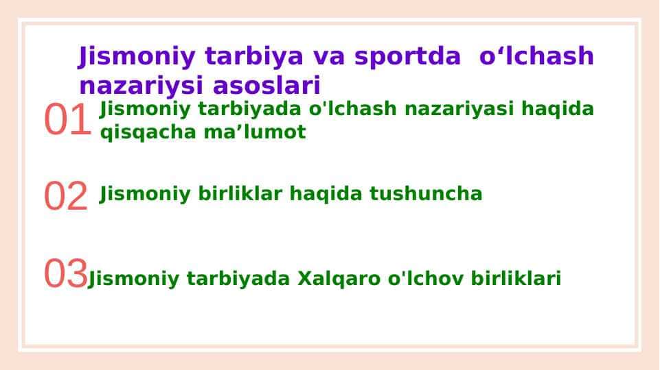 Jismoniy tarbiya va sportda o‘lchash nazariysi asoslari