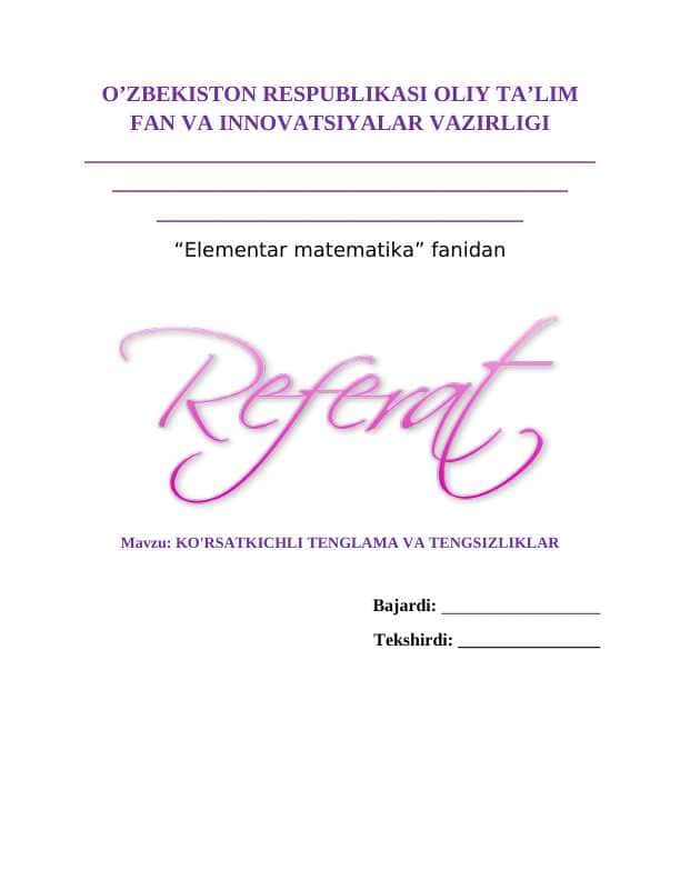 Ko'rsatkichli tenglama va tengsizliklar referat