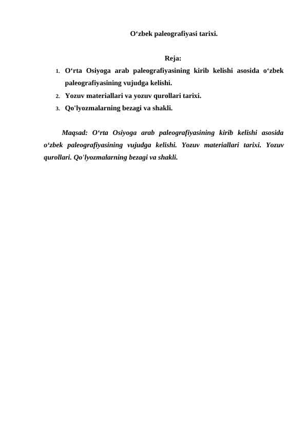O‘zbek paleografiyasi tarixi.
