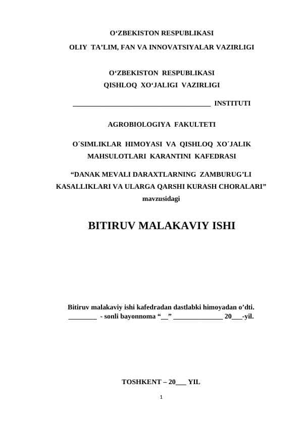 DANAK MEVALI DARAXTLARNING ZAMBURUG’LI KASALLIKLARI VA ULARGA QARSHI KURASH CHORALARI
