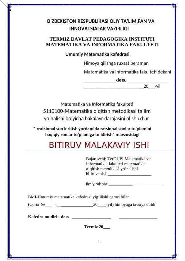 Irratsional son kiritish yordamida ratsional sonlar to’plamini haqiqiy sonlar to’plamiga to’ldirish