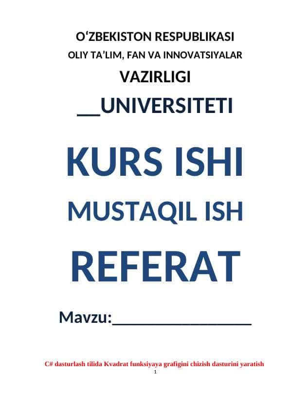 С# dasturlash tilida Kvadrat funksiyaya grafigini chizish dasturini yaratish