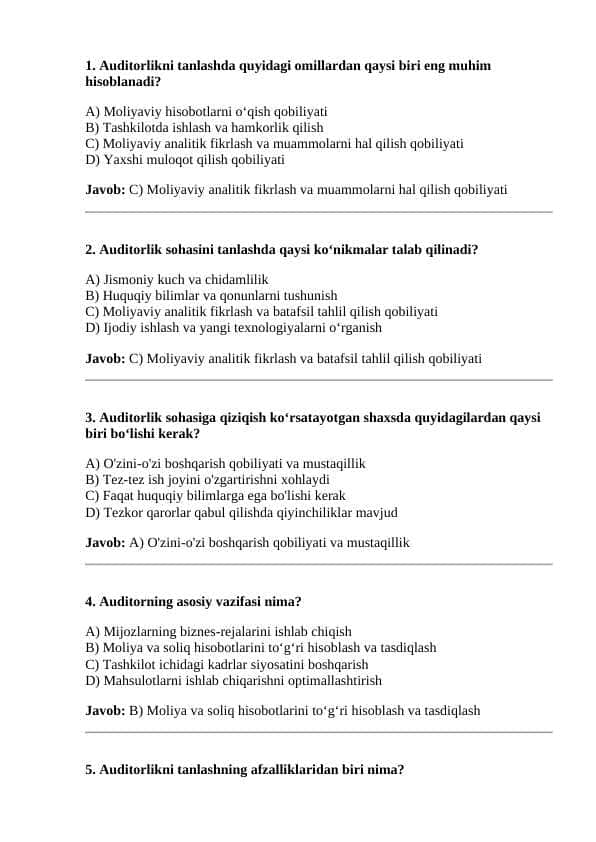 Auditorlik tanlash va tanlov o'tkazish