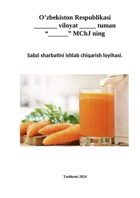 Sabzi sharbatini ishlab chiqarish loyihasi.