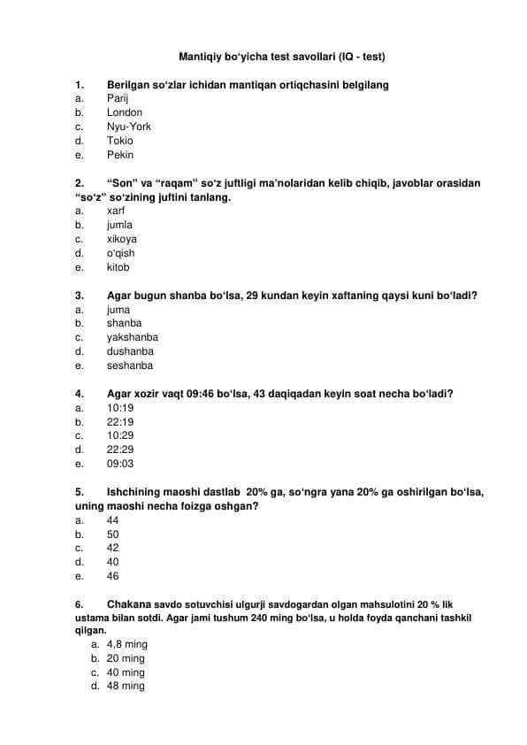 Argos IQ test va mutaxassis test