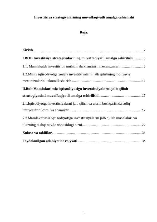 Investitsiya strategiyalarining muvaffaqiyatli amalga oshirilishi