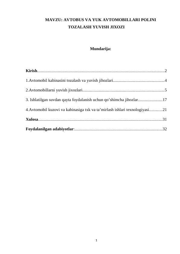 AVTOBUS VA YUK AVTOMOBILLARI POLINI TOZALASH YUVISH JIXOZI