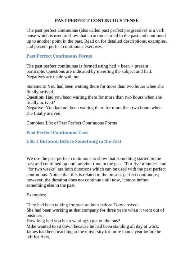 PAST PERFECT CONTINUOUS TENSEPAST PERFECT CONTINUOUS TENSE